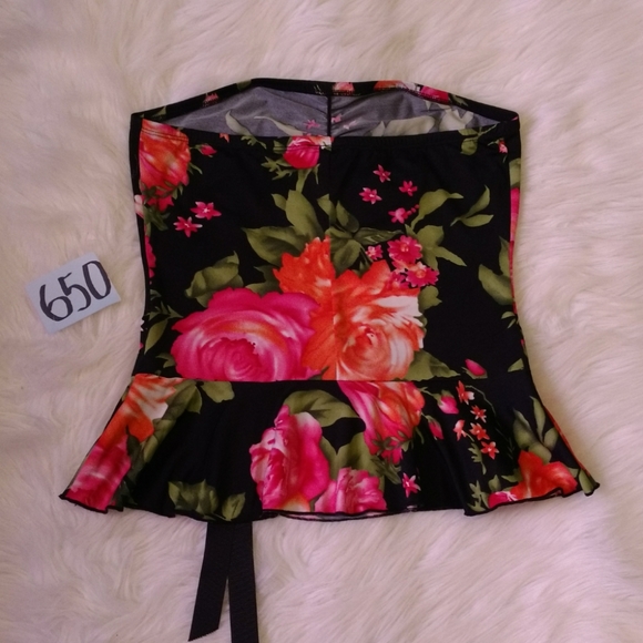 Silky Strapless Ruffled Bottom Floral Studio Y Shirt With Bow - Picture 9 of 12